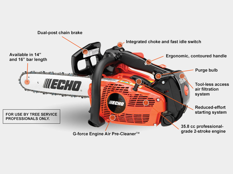 Echo 35.8cc, 16 Bar and Chain, Top Handle Chainsaw